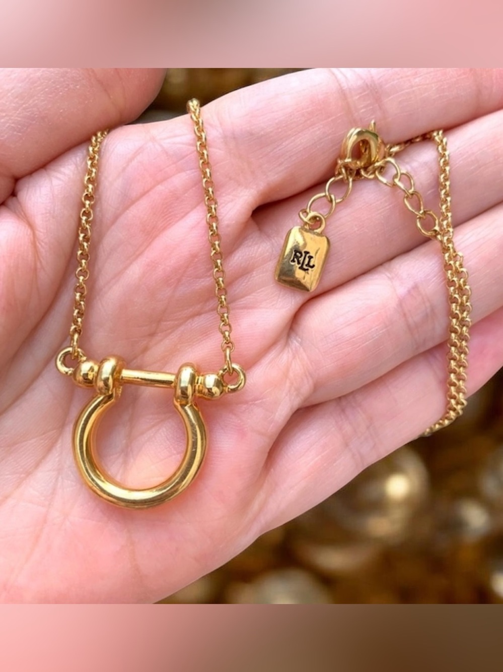 Vintage Ralph Lauren Gold-Tone Horsebit Pendant Necklace